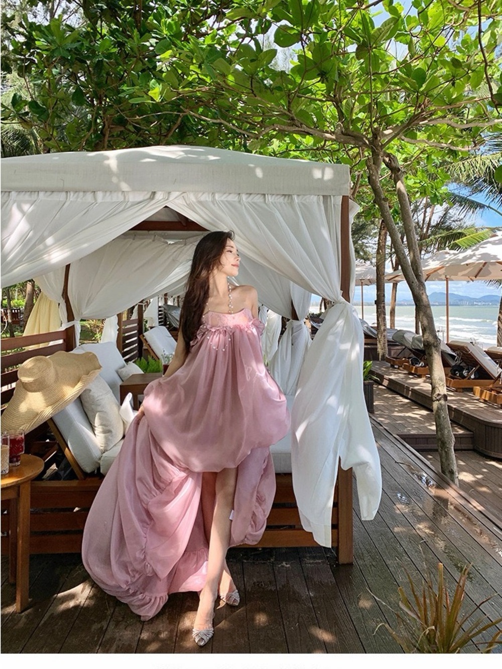 French Romantic One-Shoulder Floor-Length Dress. Waist Slimming Holiday Dress.